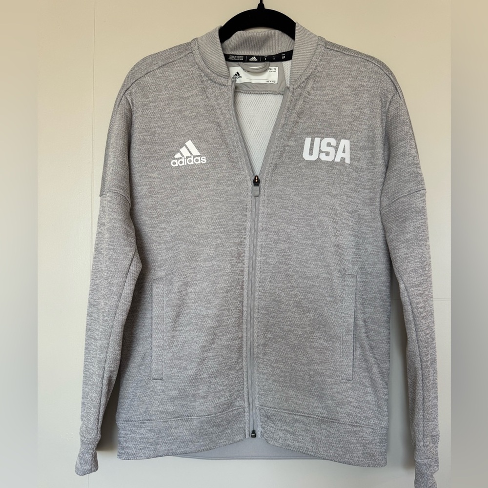 Adidas Heather Gray Team USA Full-Zip Track Jacket